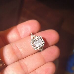 Silver Halo Square-Cut Ring with White Center Stone